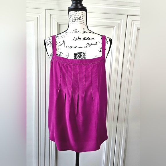LOFT Tops - LOFT Top Womens Large Purple Tank Pleated Applique Lace Rayon